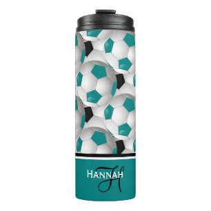 Bouteilles Isothermes Motif noir turquoise de ballon de football de