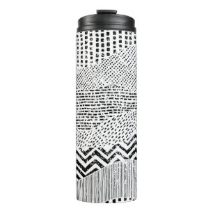 Bouteilles Isothermes Motif ondulé noir et blanc. Ornement dessiné à la