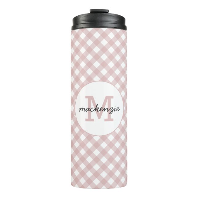 Bouteilles Isothermes Motif Plaid Minimaliste Personnalisé Coupé Rose (Devant)