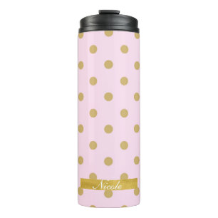 Bouteilles Isothermes Motif Points Polka Or et Rose Pâle Clair Rougeur