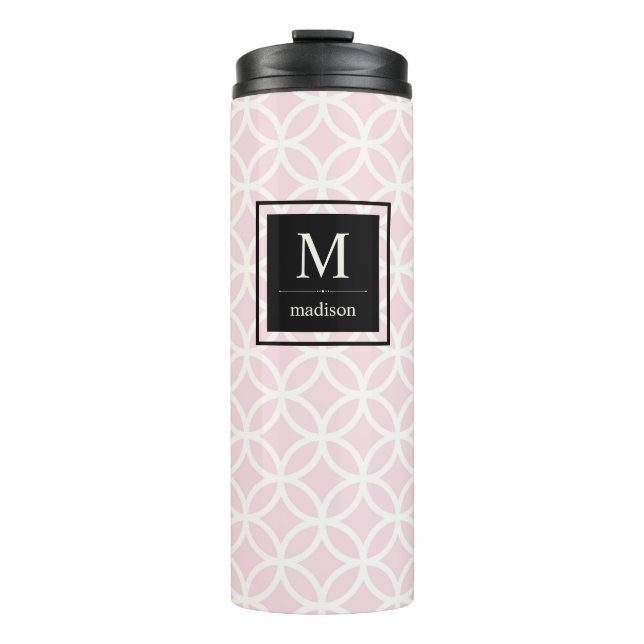 Bouteilles Isothermes Motif rose et blanc chic avec Monogramme noir (Devant)
