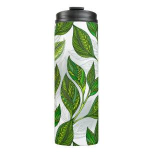 Bouteilles Isothermes Motif sans couture avec Feuilles de thé vert