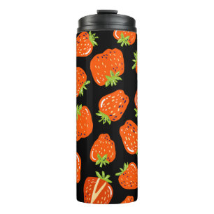 Bouteilles Isothermes Motif sans couture avec petites fraises sur noir
