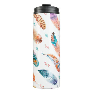 Bouteilles Isothermes Motif sans couture avec plumes dessinées à la main
