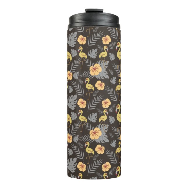Bouteilles Isothermes motif sans couture Flamant rose avec fleurs et feu (Devant)
