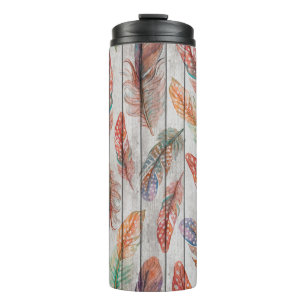 Bouteilles Isothermes Motif sans couture modèle avec plumes de couleur.