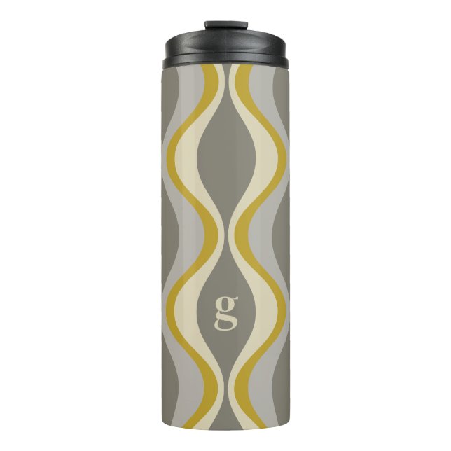 Bouteilles Isothermes motif super rétro - monogramme - taupe or (Devant)