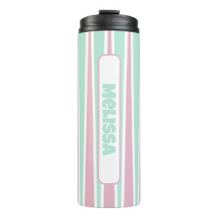 Bouteilles Isothermes Motif Triangle Rose Pastel et Menthe avec Nom