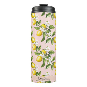 Bouteilles Isothermes Motif vintage citron et fleurs sur rose (2)