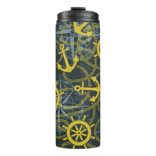 Bouteilles Isothermes Motif vintage nautique, ancre et carte.