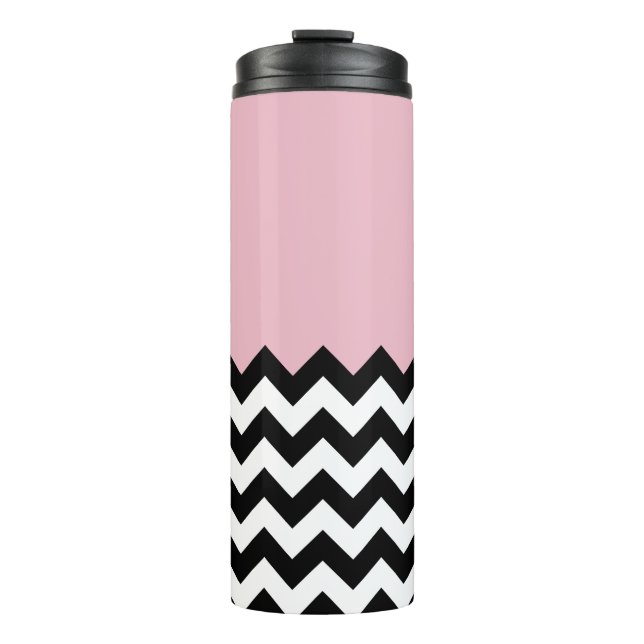 Bouteilles Isothermes Motif Zigzag noir et blanc, Chevron, rose (Devant)