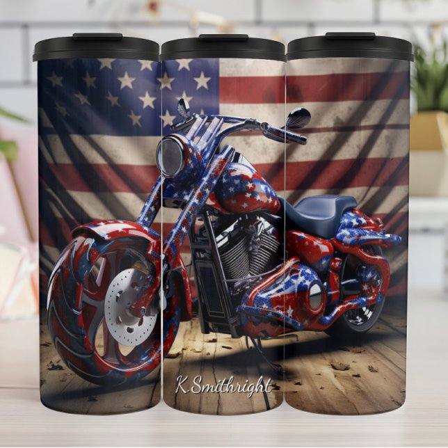 Bouteilles Isothermes Moto Patriotique 3D Plancher en bois (Créateur téléchargé)