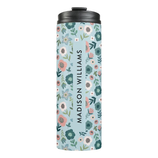 Bouteilles Isothermes Mug de voyage floral personnalisé avec nom (Devant)