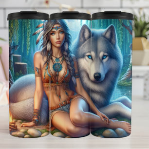 Bouteilles Isothermes Native Southwest Serenity, Woman and Wolf.