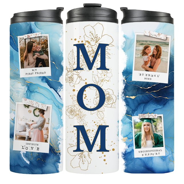 Bouteilles Isothermes Navy Marble Mom Photo Coffee Travel Tumbler Mug (Créateur téléchargé)