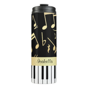 Bouteilles Isothermes Noir et or de notes musicales et de clés de piano