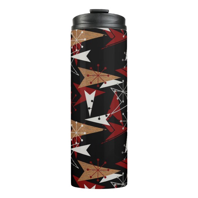Bouteilles Isothermes Noir, Rouge, Grain de bois | Mid Century Moderne (Devant)