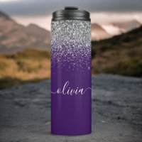 Nom de monogramme girly pailleté argent violet