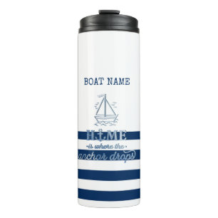 Bouteilles Isothermes Nom du bateau nautique, Ancre Marine Bleu rayé