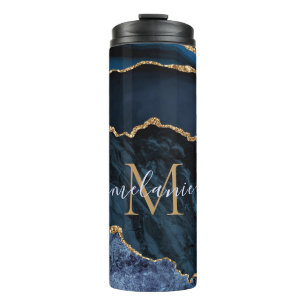 Bouteilles Isothermes Nom du monogramme Agate Marine Bleu Gold Gemstone 