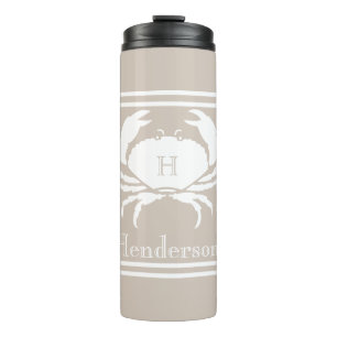 Bouteilles Isothermes Nom du monogramme de crabe blanc Taupe de sable no