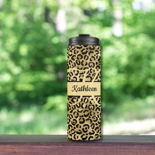 Bouteilles Isothermes Nom du monogramme Léopard d'or noir Cheetah Imprim