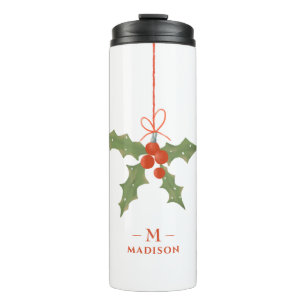Bouteilles Isothermes Nom du monogramme Noël Holly Winter Floral