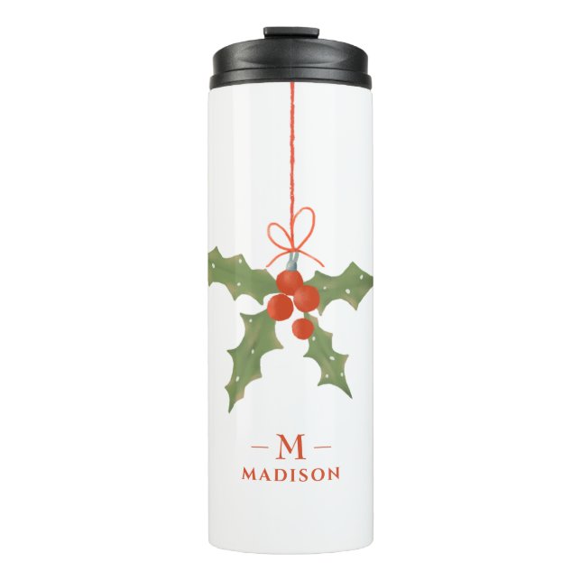 Bouteilles Isothermes Nom du monogramme Noël Holly Winter Floral (Devant)