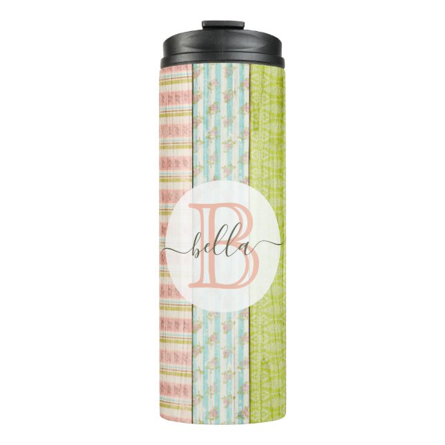 Bouteilles Isothermes Nom du monogramme Roses de Shabby sur le chalet ru (Devant)