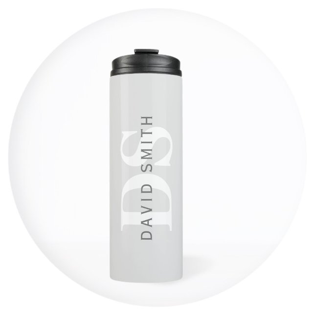 Bouteilles Isothermes Nom et monogramme modernes | Blanc gris clair et f (Créateur téléchargé)
