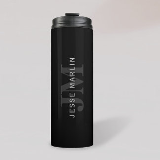 Bouteilles Isothermes Nom et monogramme modernes | Gris et noir