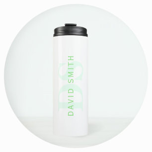 Bouteilles Isothermes Nom et monogramme modernes Vert et blanc