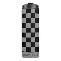 nom monogramme à carreaux noir et gris