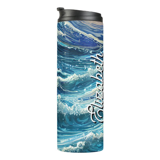 Bouteilles Isothermes Nom personnalisé Blue Ocean Waves (Tourné sur la droite)