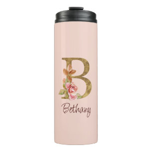 Bouteilles Isothermes Nom personnalisé Blush Rose Gold Lettre B