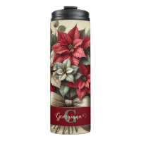 Nom personnalisé Bouquet Vintage Aquarelle Poinset
