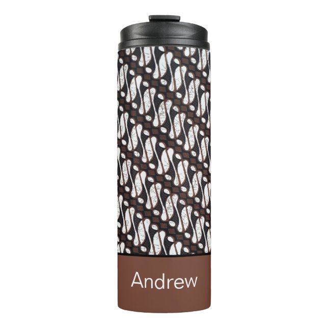 Bouteilles Isothermes Nom personnalisé Brown blanc Java Ethnik Batik (Devant)
