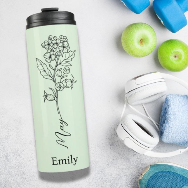 Bouteilles Isothermes Nom personnalisé de la servante d'accueil mai Fleu (Bridesmaid Custom Name May Birth Flower Hawthorn Thermal Tumbler)