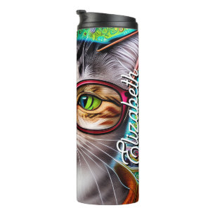 Bouteilles Isothermes Nom personnalisé Funky Cute Chat portant des lunet