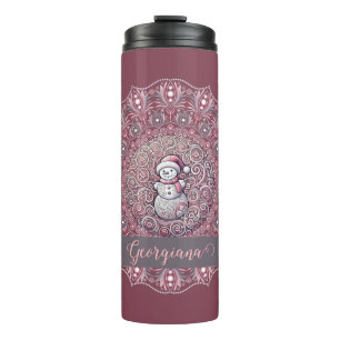 Bouteilles Isothermes Nom personnalisé mignon Whimsical Pink Snowman Man