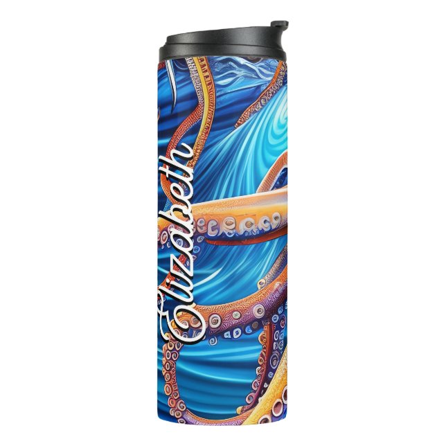 Bouteilles Isothermes Nom personnalisé Octopus Blue Ocean Wave (Tourné sur la gauche)