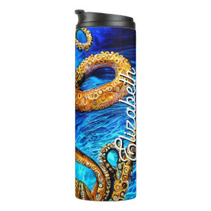 Bouteilles Isothermes Nom personnalisé Octopus Blue Ocean Wave Minimalis