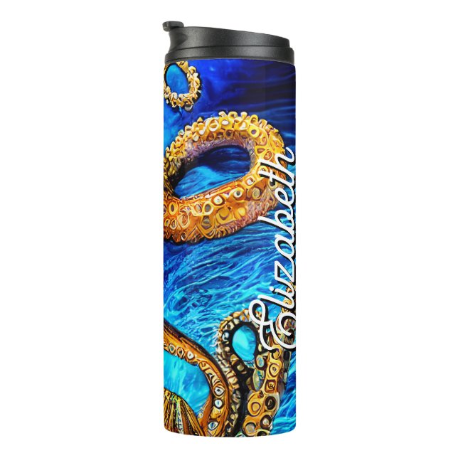 Bouteilles Isothermes Nom personnalisé Octopus Blue Ocean Wave Minimalis (Tourné sur la droite)