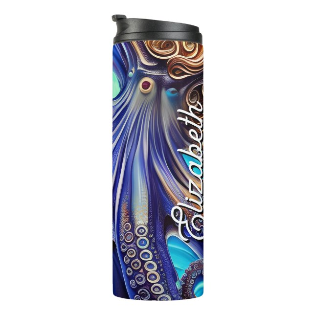 Bouteilles Isothermes Nom personnalisé Surreal Octopus Blue Ocean Wave (Tourné sur la droite)