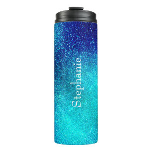 Bouteilles Isothermes Ocean Blue Turquoise Glittery Ombre Nom personnali