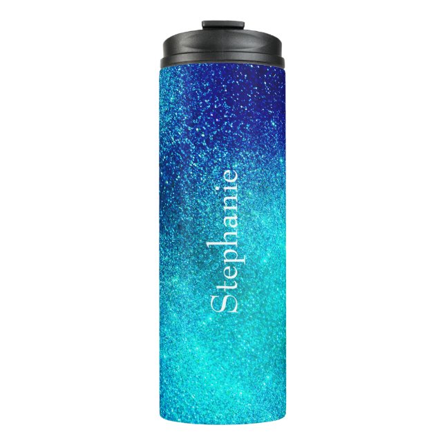 Bouteilles Isothermes Ocean Blue Turquoise Glittery Ombre Nom personnali (Devant)