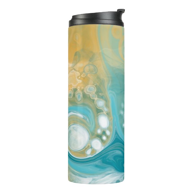 Bouteilles Isothermes Ocean Blue Waves et Sandy Brown Fluid Art (Tourné sur la gauche)