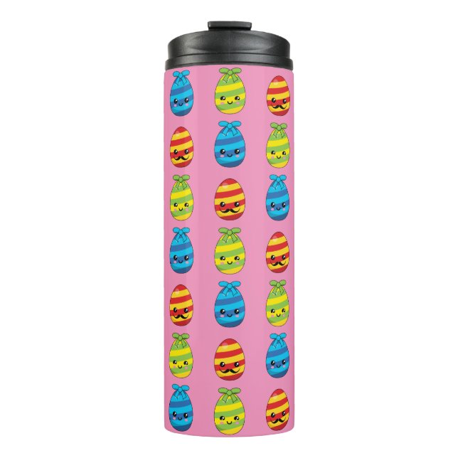 Bouteilles Isothermes Oeufs de Pâques de Kawaii avec des rubans (Devant)
