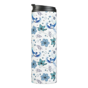 Bouteilles Isothermes Oiseaux bleus et harmonie florale motif sans coutu