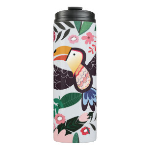 Bouteilles Isothermes Oiseaux tropicaux, motif de gribouillis à fleurs.